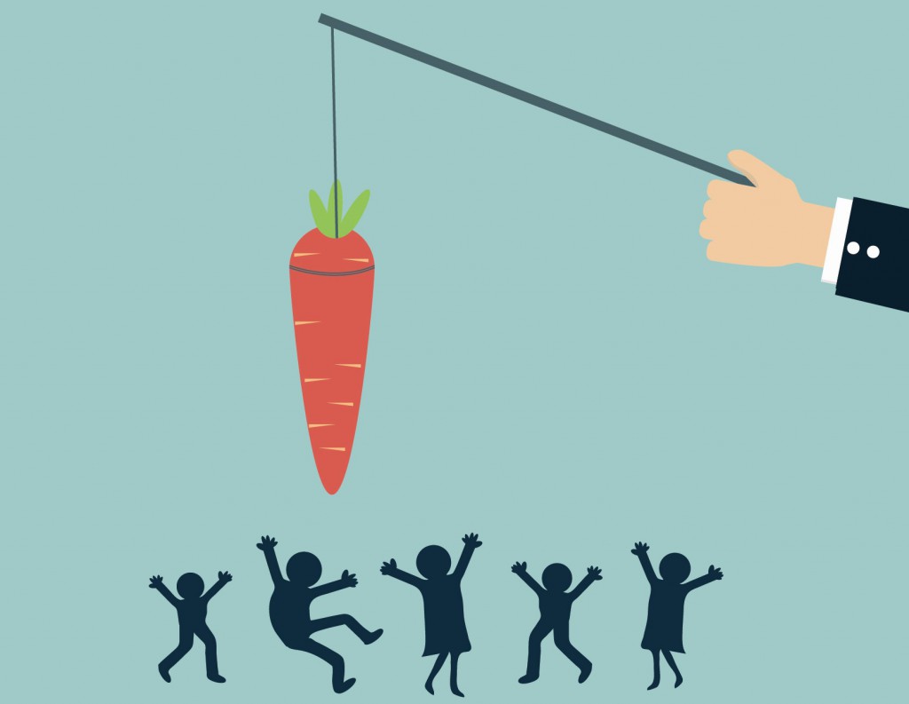 businessman chase peoples with carrot